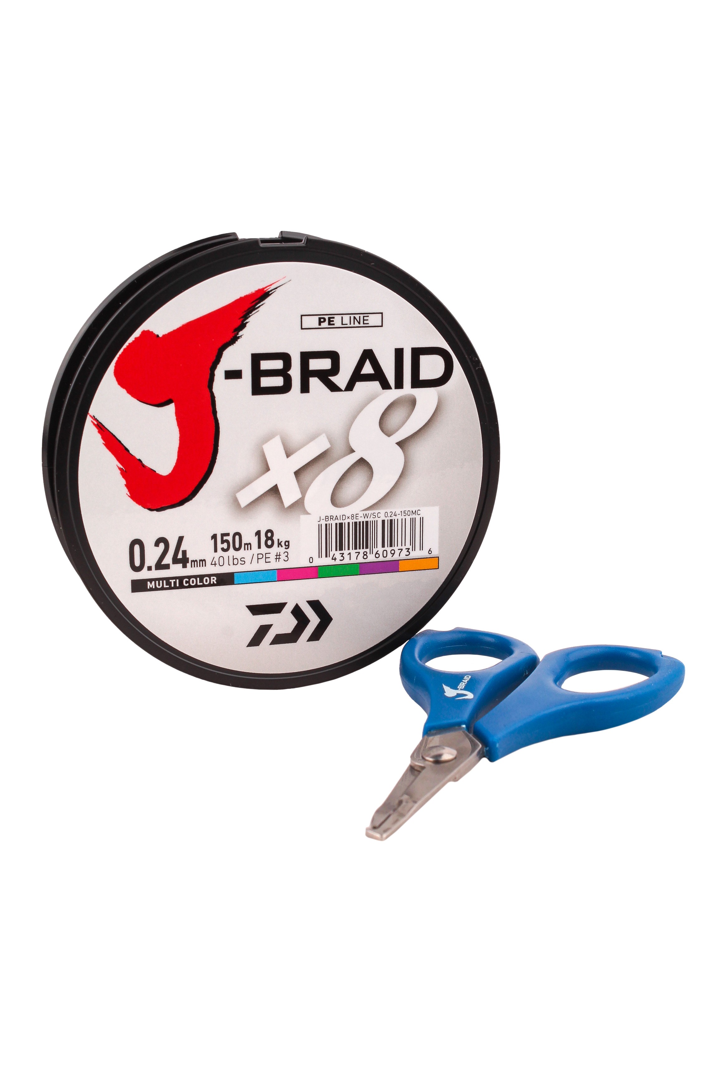 Шнур Daiwa J-Braid X8E-W/SC 0,24мм 150м multicolor + ножницы - фото 1